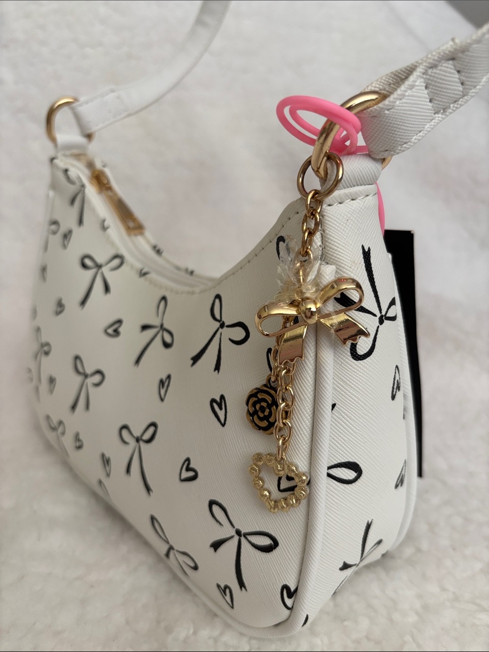 White Bow Print Shoulder Bag - Picture 4 of 8